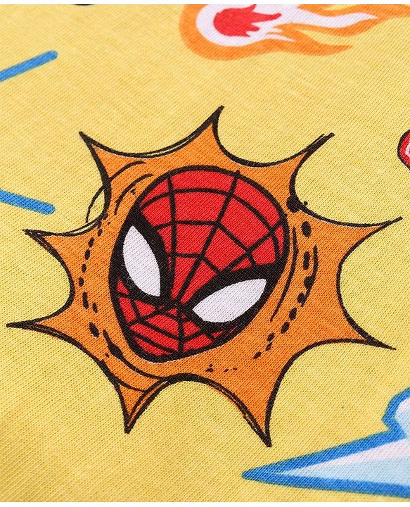 Babyhug Marvel Single Jersey Knit Full Sleeves Night Suit With Spider Man Print - Yellow