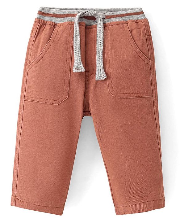 Babyhug Cotton Woven Full Length Trouser Solid Colour with Stretch - Rust