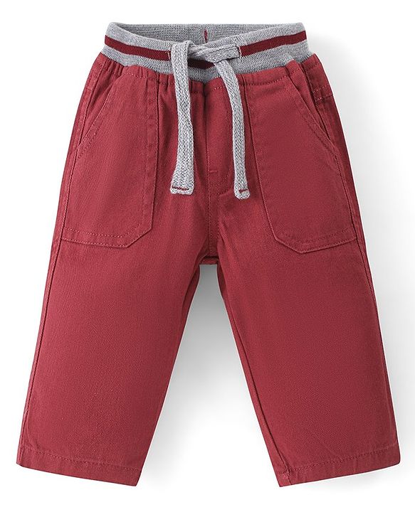 Babyhug Cotton Woven Full Length Trouser Solid Colour with Stretch - Rust