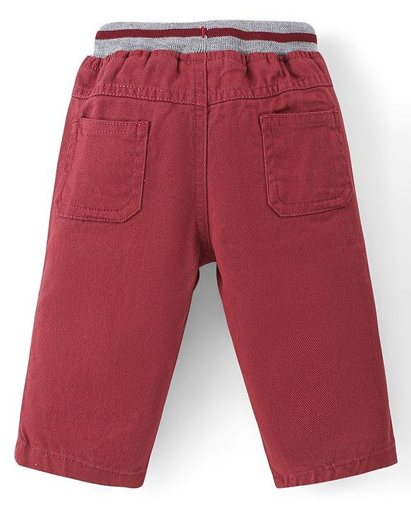 Babyhug Cotton Woven Full Length Trouser Solid Colour with Stretch - Rust