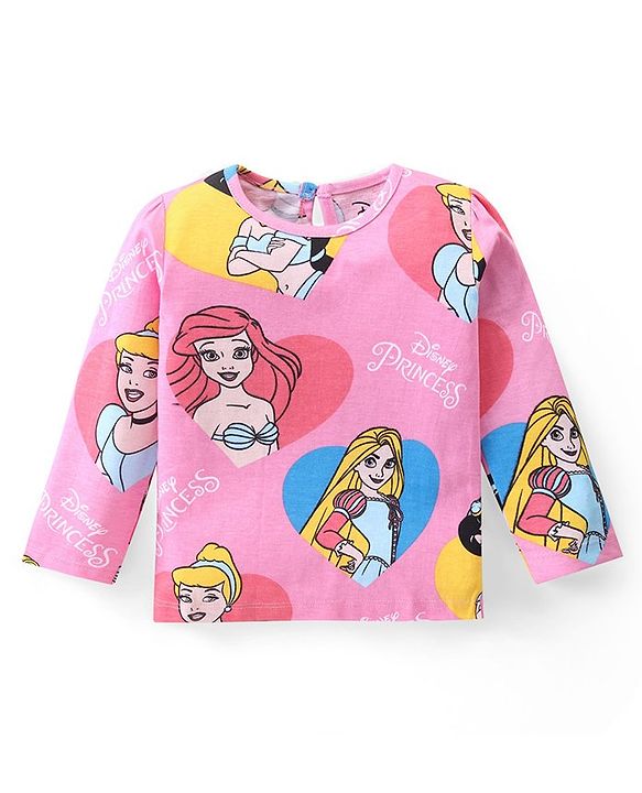 Babyhug Disney Single Jersey Knit Full Sleeves Night Suit With Princess Print - Pink