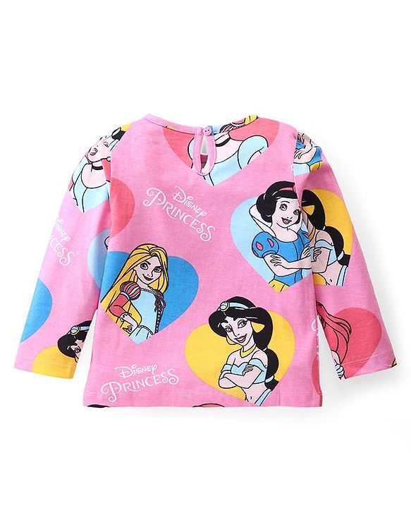 Babyhug Disney Single Jersey Knit Full Sleeves Night Suit With Princess Print - Pink