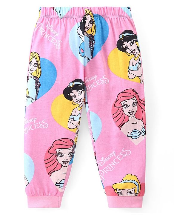Babyhug Disney Single Jersey Knit Full Sleeves Night Suit With Princess Print - Pink