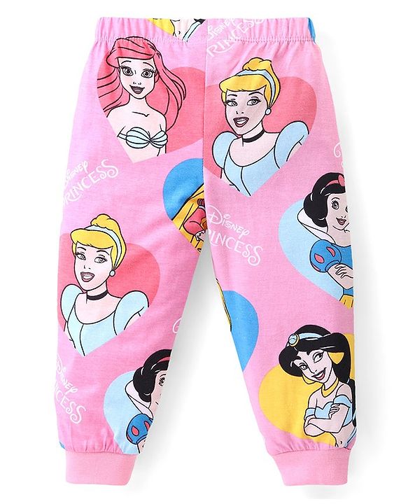 Babyhug Disney Single Jersey Knit Full Sleeves Night Suit With Princess Print - Pink