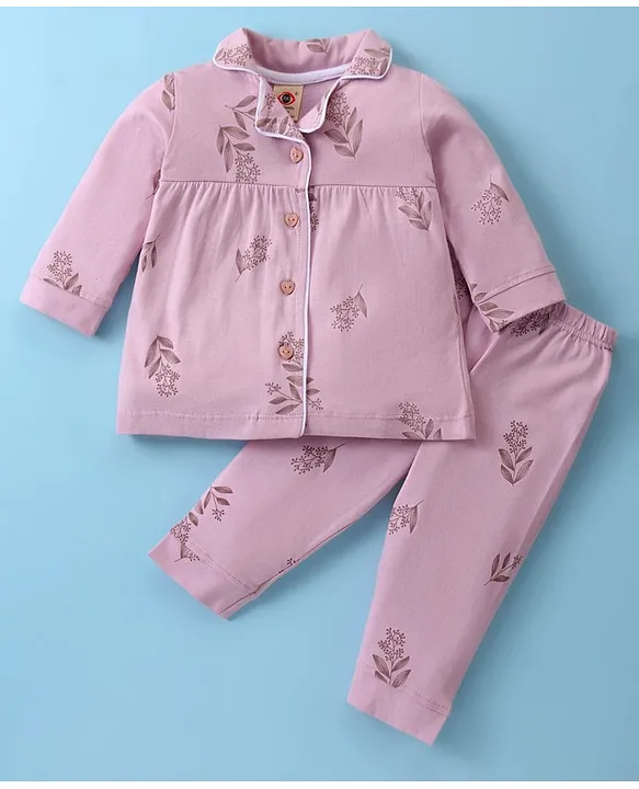 Buy Zero Sinker Knit Full Sleeves Night Suit With Floral Print 