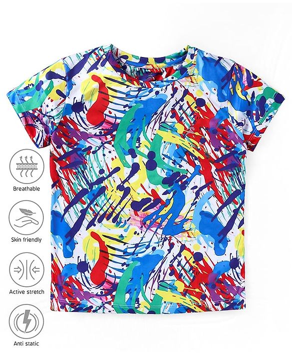 Pine Active Knit Half Sleeves T-Shirt Abstract Print - Multicolour