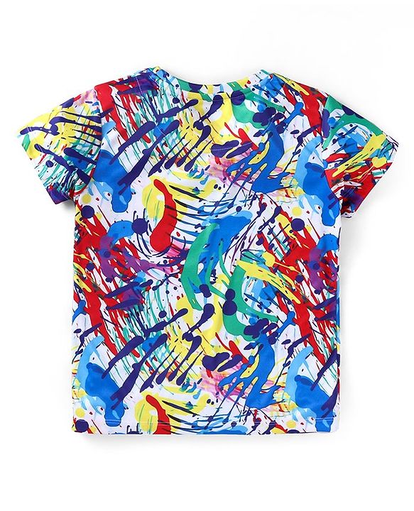 Pine Active Knit Half Sleeves T-Shirt Abstract Print - Multicolour