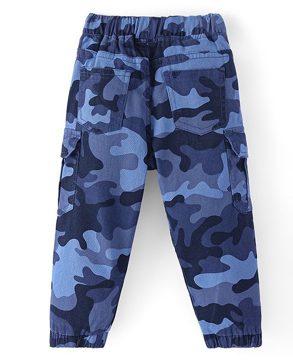 Babyhug Twill Full Length Stretchable Trouser with Camouflage Print - Blue