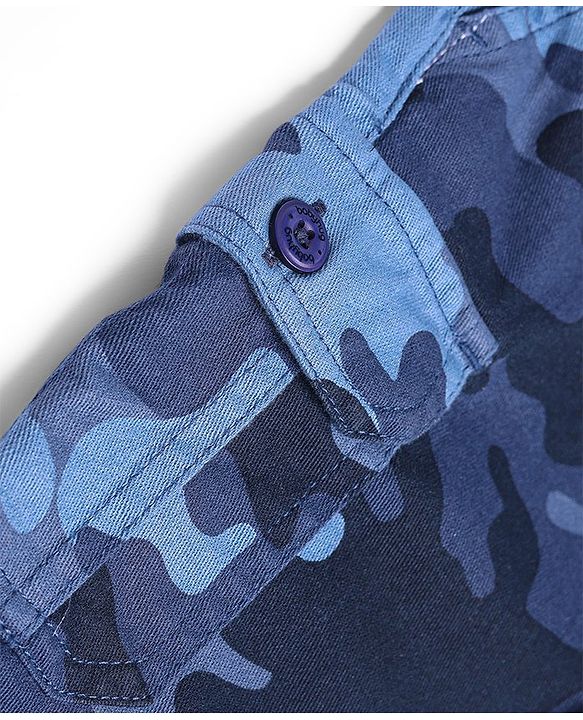 Babyhug Twill Full Length Stretchable Trouser with Camouflage Print - Blue