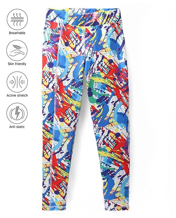 Pine Active Knit Full Length Super Stretch Leggings With Abstract Print - Multicolor