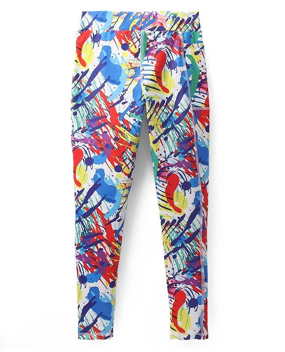 Pine Active Knit Full Length Super Stretch Leggings With Abstract Print - Multicolor