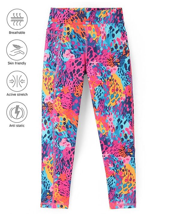 Pine Active Knit Full Length Super Stretch Leggings With Abstract Print - Multicolor