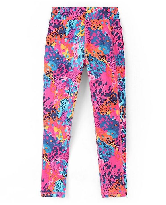 Pine Active Knit Full Length Super Stretch Leggings With Abstract Print - Multicolor