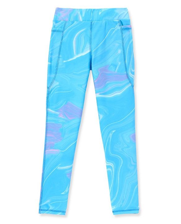 Pine Active Knit Full Length Super Stretch Leggings With Abstract Print - Blue