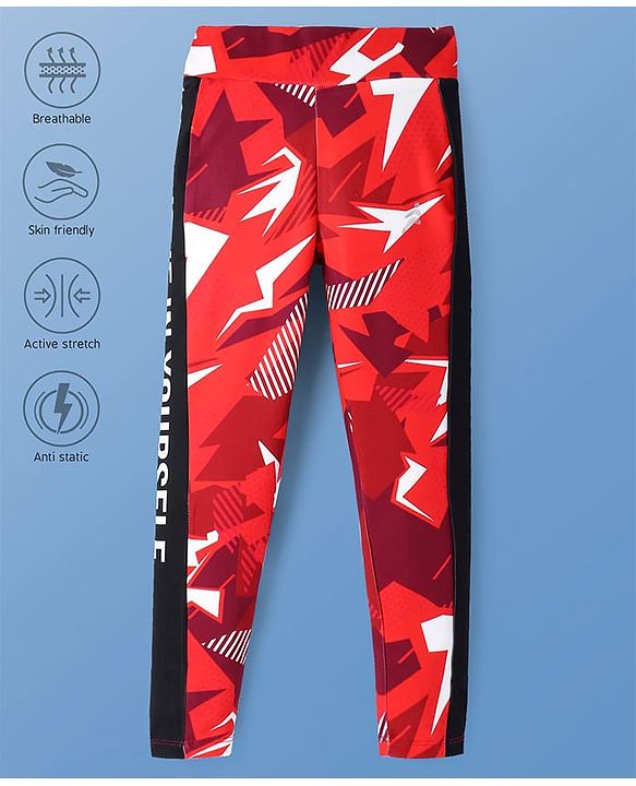 Pine Active Full Length Super Stretch Abstract Printed Leggings - Red