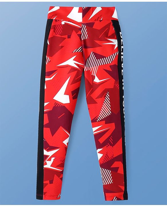 Pine Active Full Length Super Stretch Abstract Printed Leggings - Red