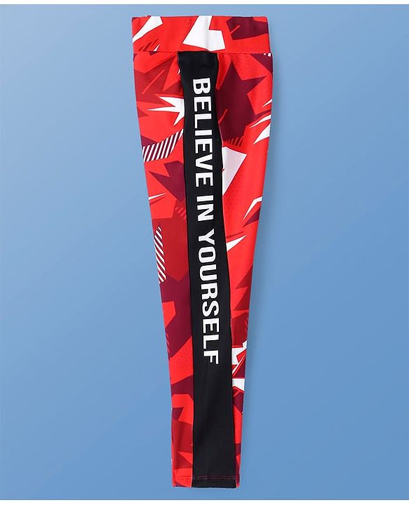 Pine Active Full Length Super Stretch Abstract Printed Leggings - Red