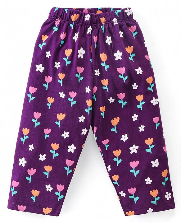 Babyhug Cotton Knit Full Sleeves Front Open Night Suit with Peter Pan Collar & Floral Print - Wine