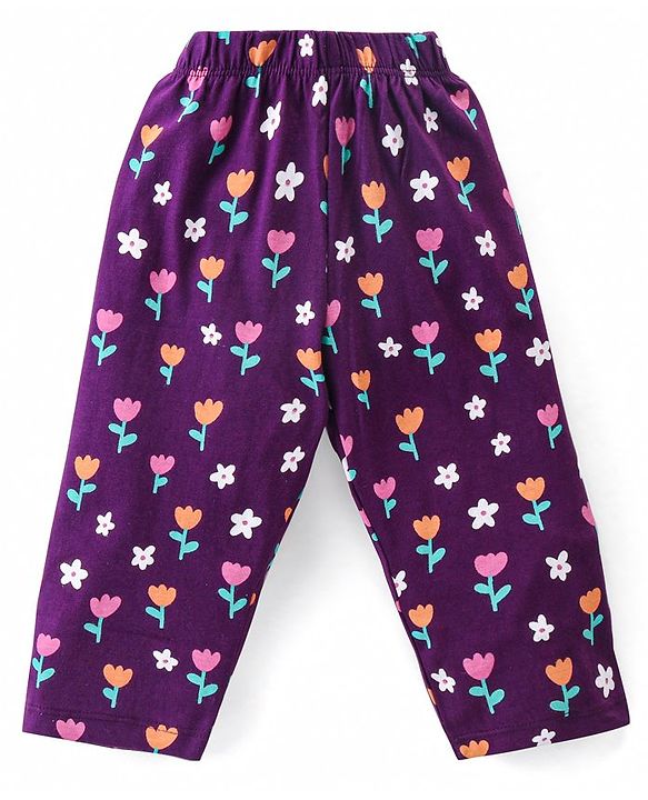 Babyhug Cotton Knit Full Sleeves Front Open Night Suit with Peter Pan Collar & Floral Print - Wine