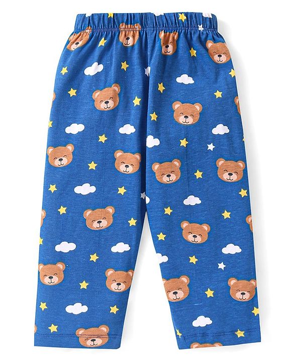 Babyhug Cotton Knit Full Sleeves Night Suit With Bear Print - Blue