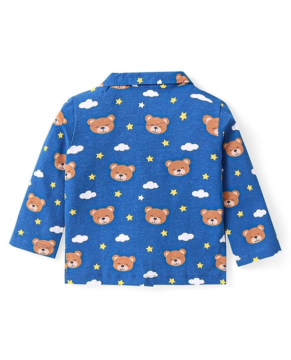 Babyhug Cotton Knit Full Sleeves Night Suit With Bear Print - Blue