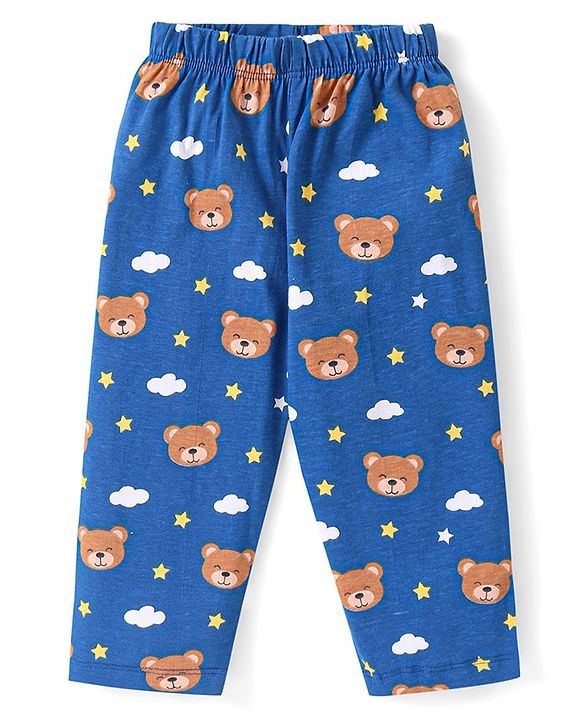 Babyhug Cotton Knit Full Sleeves Night Suit With Bear Print - Blue