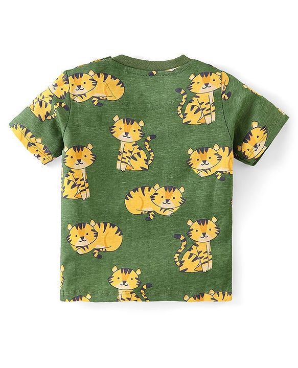 Babyhug Cotton Knit Half Sleeves T-Shirt & Shorts Co-Ord Set With Little King Cub Print - Green
