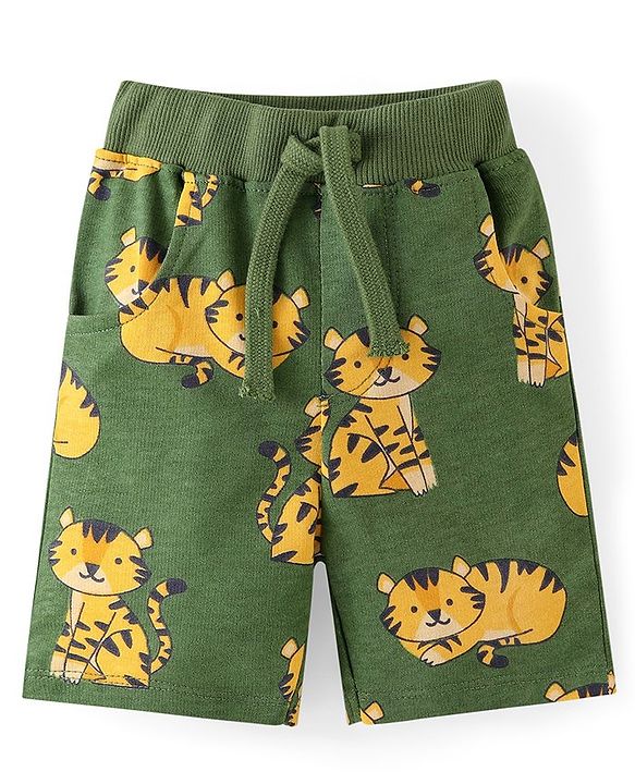 Babyhug Cotton Knit Half Sleeves T-Shirt & Shorts Co-Ord Set With Little King Cub Print - Green