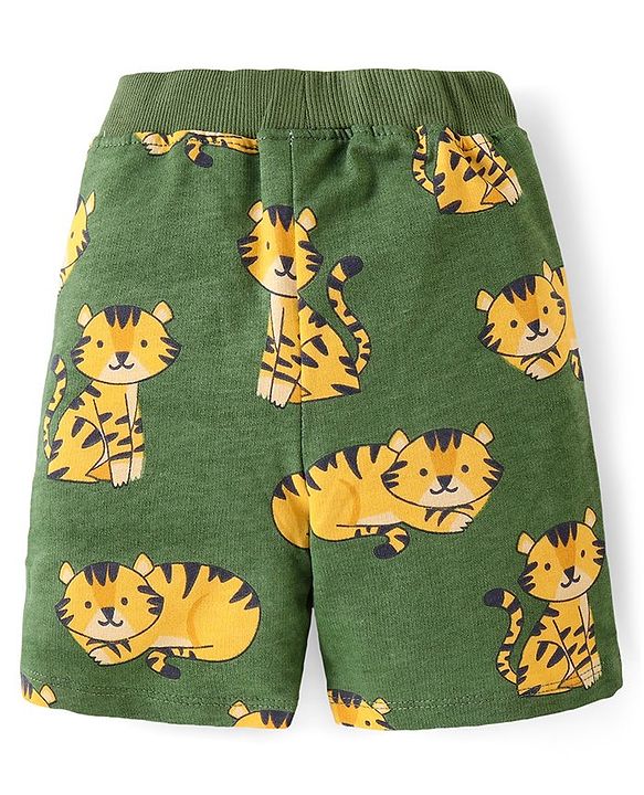 Babyhug Cotton Knit Half Sleeves T-Shirt & Shorts Co-Ord Set With Little King Cub Print - Green