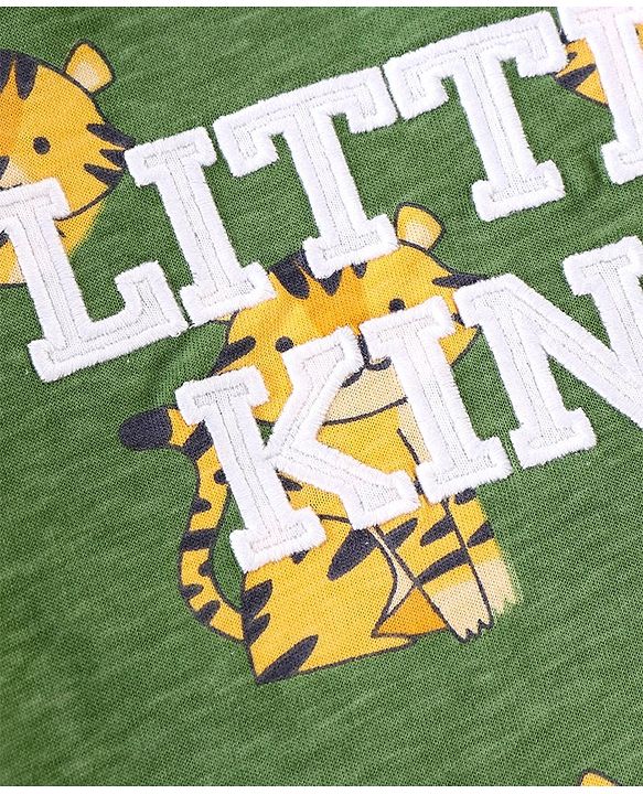 Babyhug Cotton Knit Half Sleeves T-Shirt & Shorts Co-Ord Set With Little King Cub Print - Green