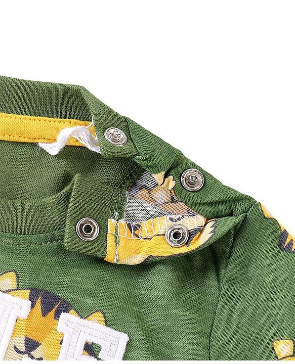 Babyhug Cotton Knit Half Sleeves T-Shirt & Shorts Co-Ord Set With Little King Cub Print - Green
