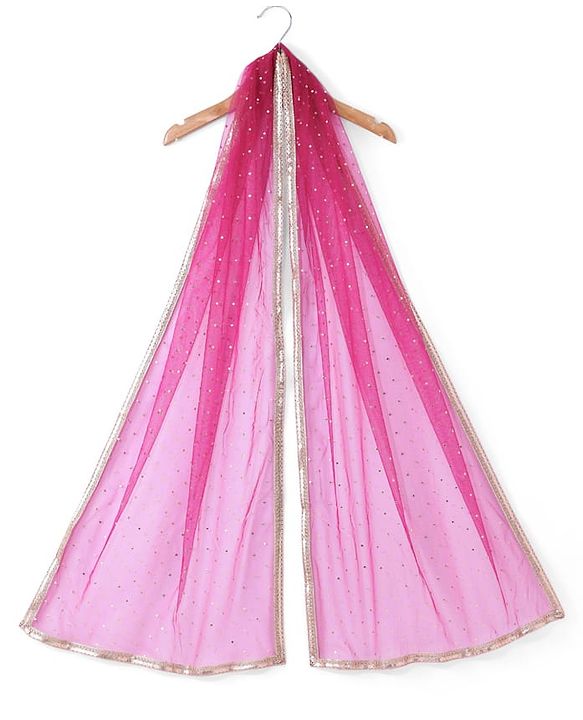 Pine Kids Woven Three Fourth Sleeves  Bandhani Foil Printed Kurta & Churidar Set with Dupatta & Floral Embroidery - Pink