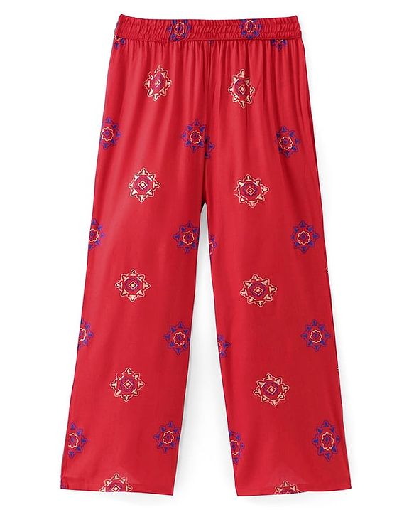 Pine Kids Woven Full Sleeves Printed Kurta Salwar Set with Dupatta - Red