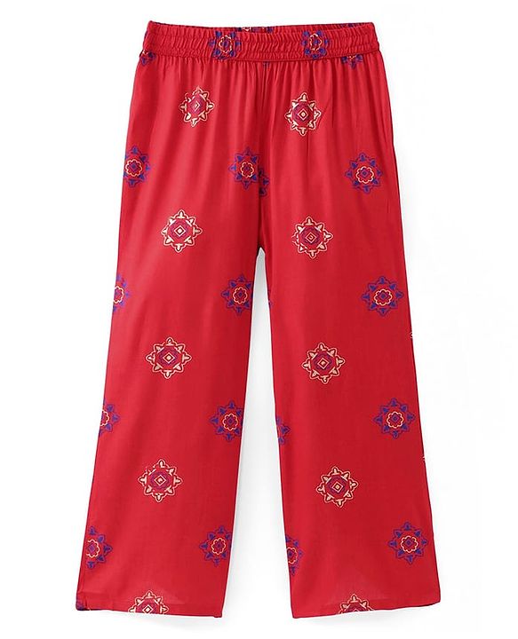 Pine Kids Woven Full Sleeves Printed Kurta Salwar Set with Dupatta - Red