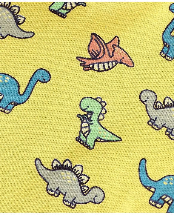 Babyhug Cotton Knit Half Sleeves T-Shirt & Shorts Set With Dino Print - Yellow & Blue