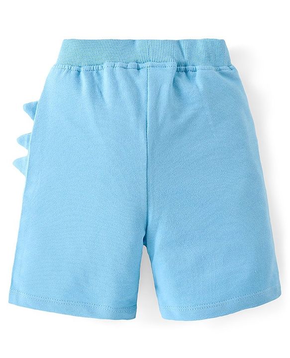 Babyhug Cotton Knit Half Sleeves T-Shirt & Shorts Set With Dino Print - Yellow & Blue