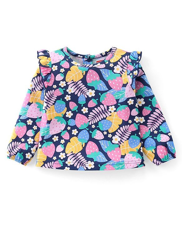 Babyhug Cotton Knit Full Sleeves Night Suit with Floral Print - Multicolour