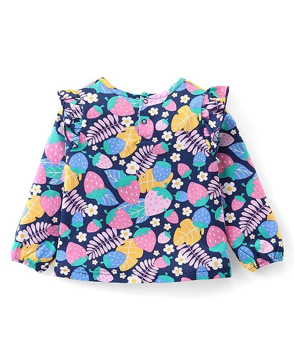 Babyhug Cotton Knit Full Sleeves Night Suit with Floral Print - Multicolour