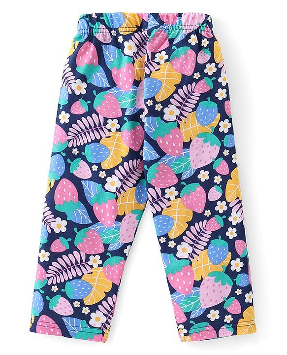 Babyhug Cotton Knit Full Sleeves Night Suit with Floral Print - Multicolour