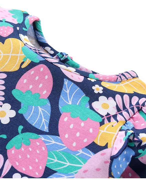 Babyhug Cotton Knit Full Sleeves Night Suit with Floral Print - Multicolour