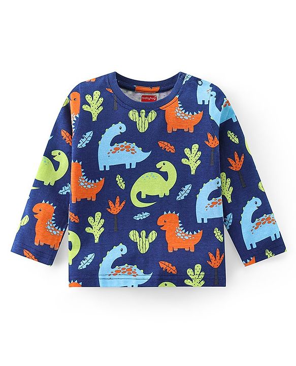 Babyhug Cotton Knit Full Sleeves Night Suit with Dino Print - Blue
