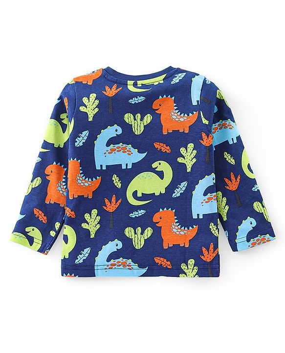 Babyhug Cotton Knit Full Sleeves Night Suit with Dino Print - Blue