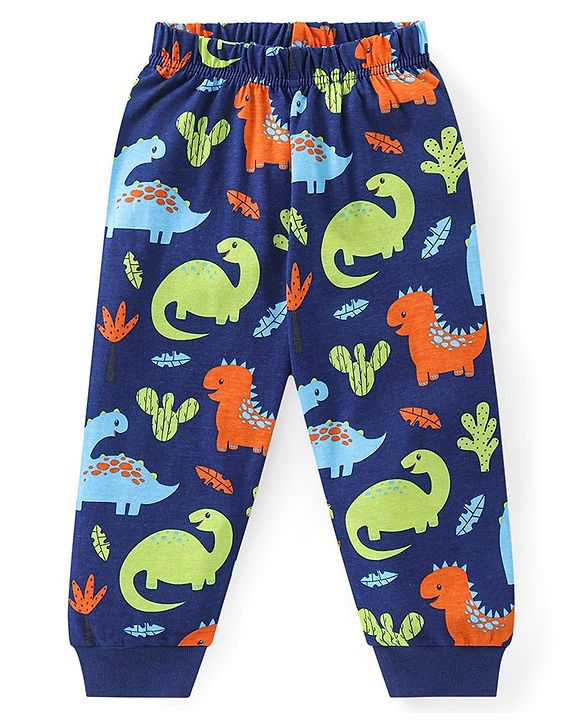 Babyhug Cotton Knit Full Sleeves Night Suit with Dino Print - Blue