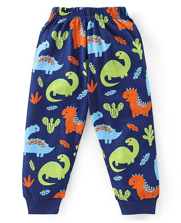 Babyhug Cotton Knit Full Sleeves Night Suit with Dino Print - Blue