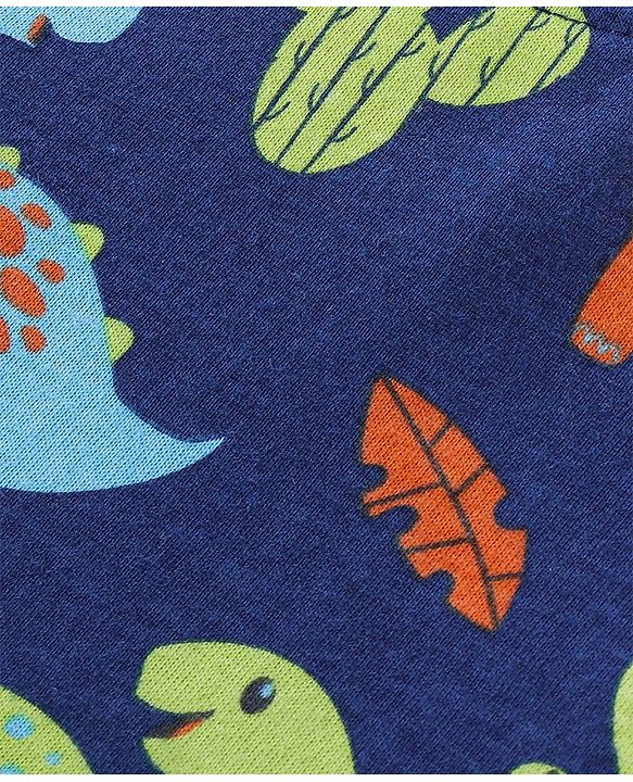Babyhug Cotton Knit Full Sleeves Night Suit with Dino Print - Blue