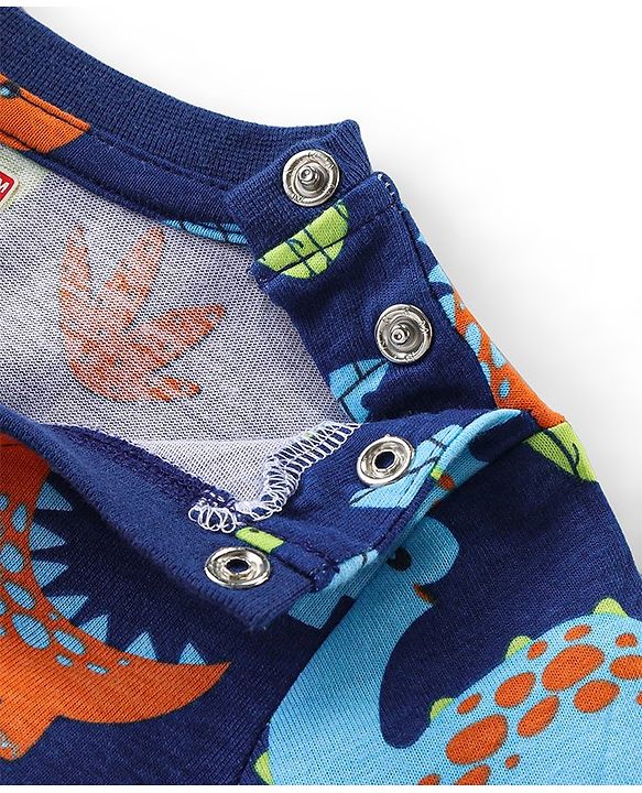 Babyhug Cotton Knit Full Sleeves Night Suit with Dino Print - Blue