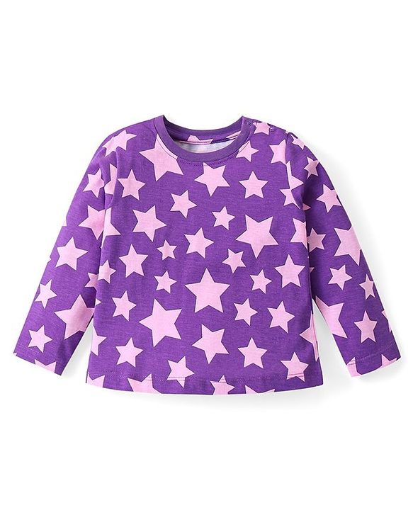 Babyhug Cotton Knit Full Sleeves Night Suit With Stars Print - Purple