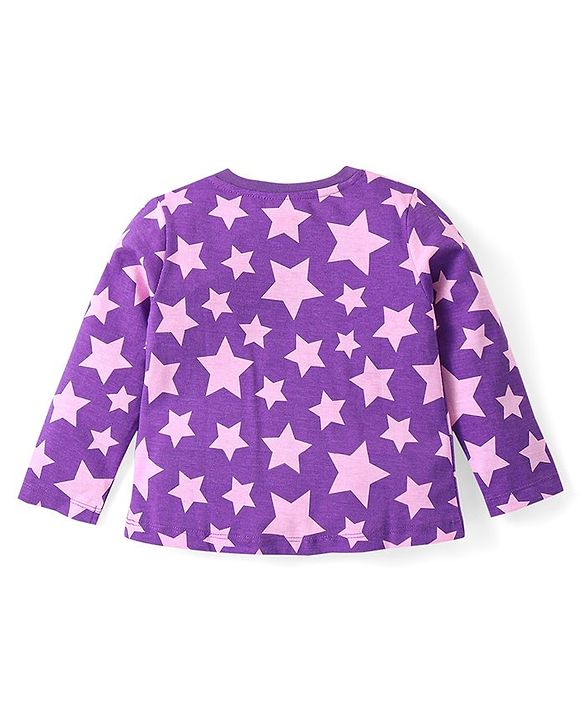 Babyhug Cotton Knit Full Sleeves Night Suit With Stars Print - Purple