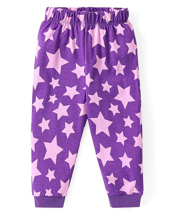 Babyhug Cotton Knit Full Sleeves Night Suit With Stars Print - Purple
