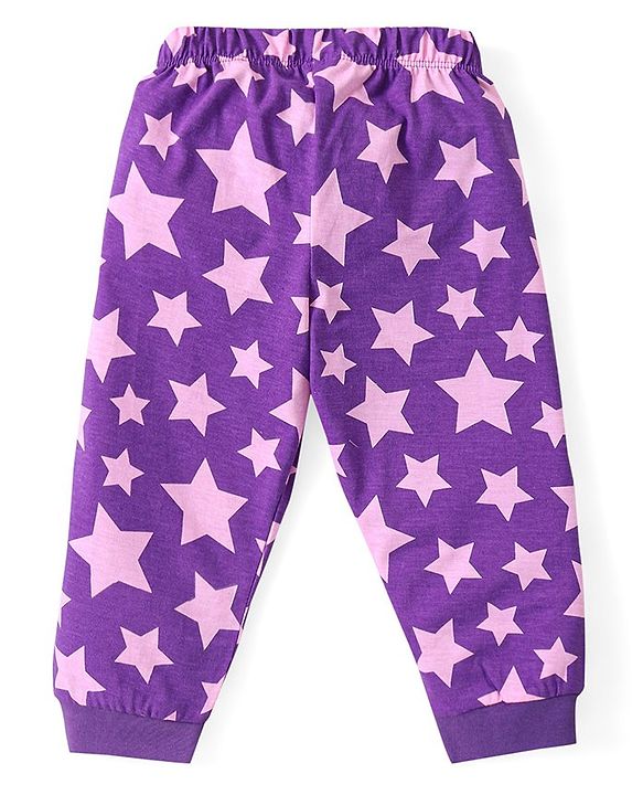 Babyhug Cotton Knit Full Sleeves Night Suit With Stars Print - Purple